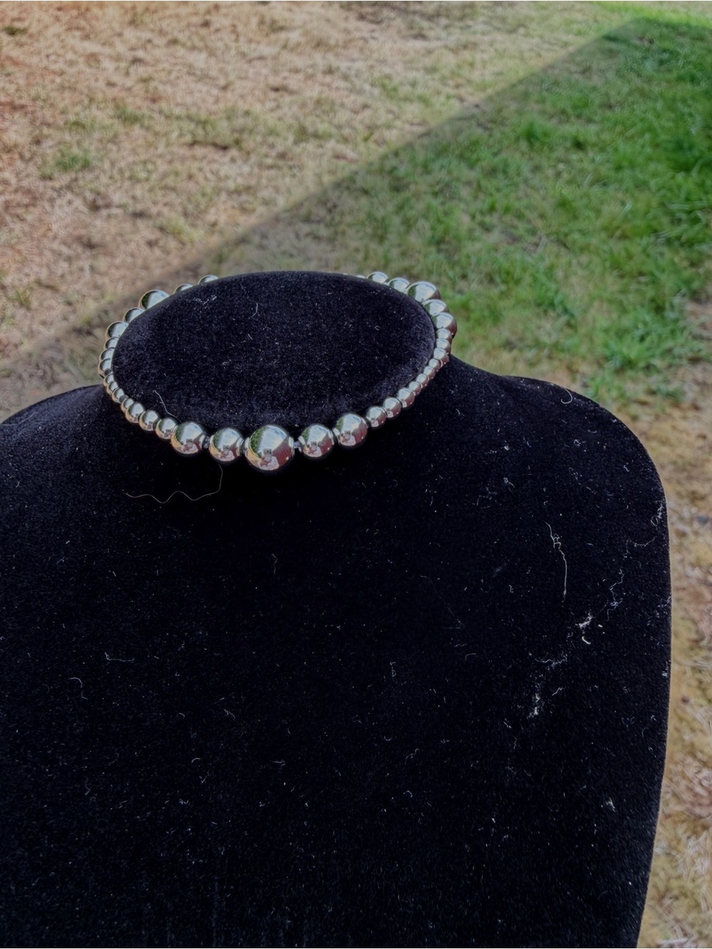 Stainless Steel Graduated Pearl Stretch Bracelet 6.75”